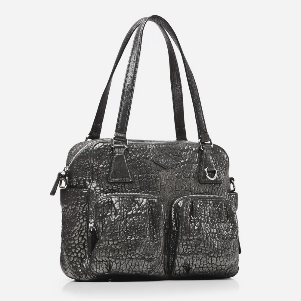 Mz Wallace RARE Black Mineral pebble metallic Leather Roxy